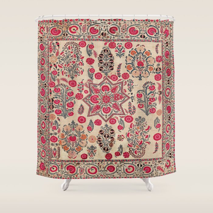 Ura Tube  Antique Tajik Suzani Embroidery Print Shower Curtain Gallery Image 1