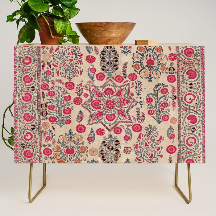 Ura Tube  Antique Tajik Suzani Embroidery Print Credenza Gallery Image 1
