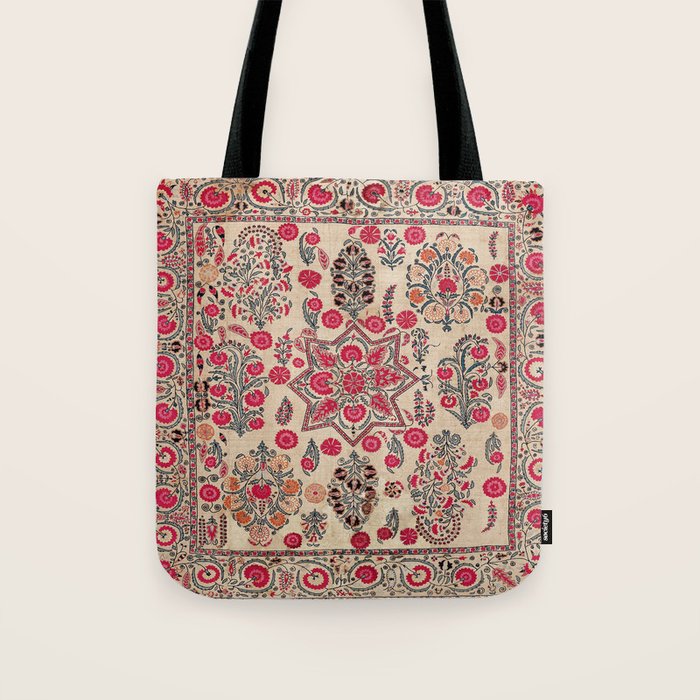 Ura Tube  Antique Tajik Suzani Embroidery Print Tote Bag Gallery Image 1
