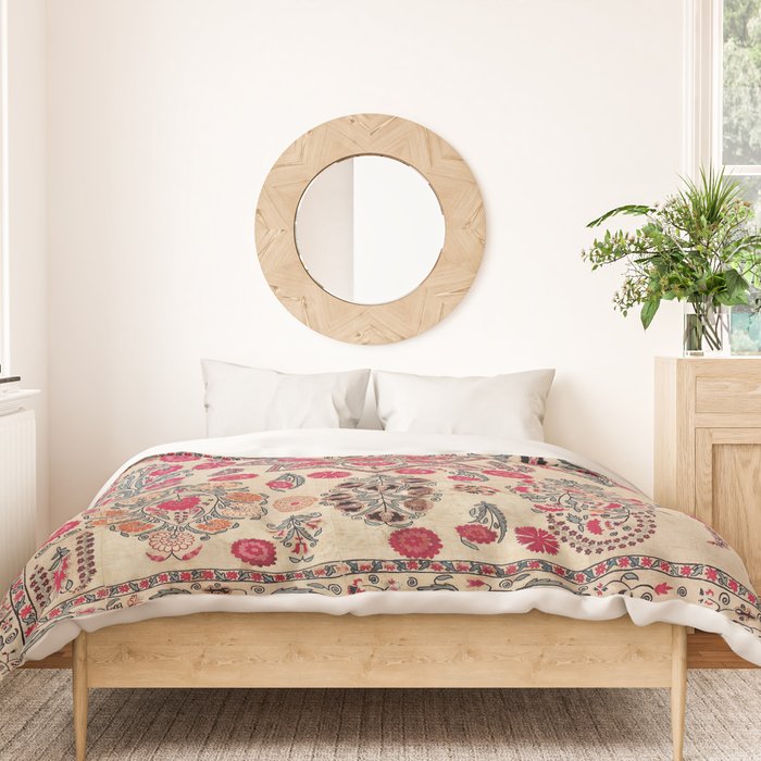 Ura Tube  Antique Tajik Suzani Embroidery Print Duvet Cover Gallery Image 3