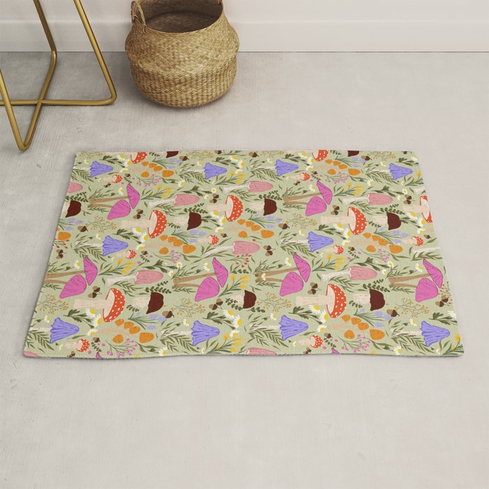 Colourful mushrooms, flowers and berries illustration  Rug Gallery Image 1