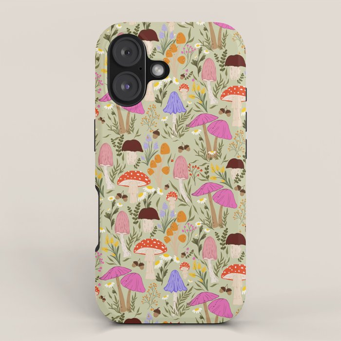 Colourful mushrooms, flowers and berries illustration  iPhone Case Gallery Image 1