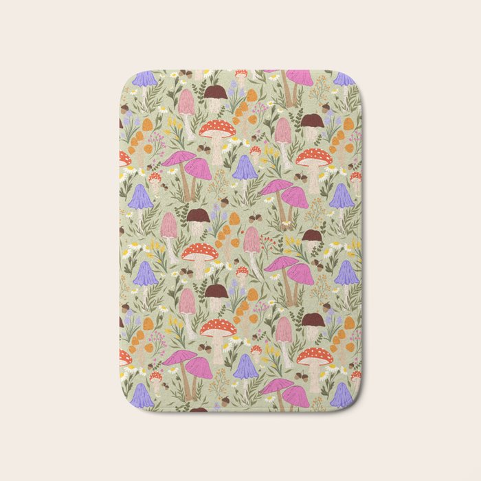 Colourful mushrooms, flowers and berries illustration  Bath Mat Gallery Image 1
