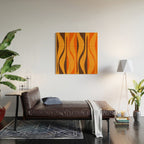 Mid Century Modern Retro Lounge Striped Ogee Pattern in Vintage 70s Brown and Orange Wood Wall Art Gallery Image 2