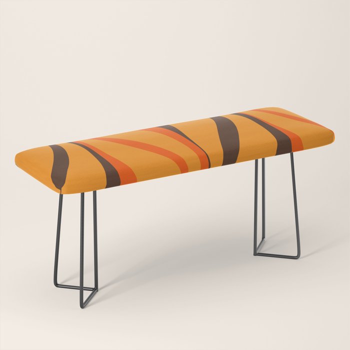 Mid Century Modern Retro Lounge Striped Ogee Pattern in Vintage 70s Brown and Orange Bench Gallery Image 1