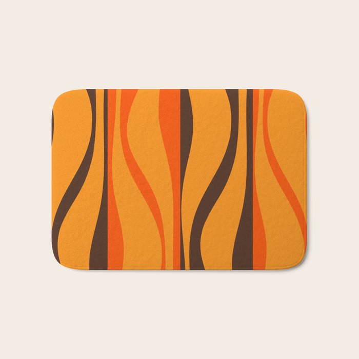 Mid Century Modern Retro Lounge Striped Ogee Pattern in Vintage 70s Brown and Orange Bath Mat Gallery Image 1