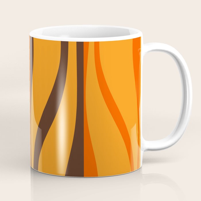 Mid Century Modern Retro Lounge Striped Ogee Pattern in Vintage 70s Brown and Orange Coffee Mug Gallery Image 1