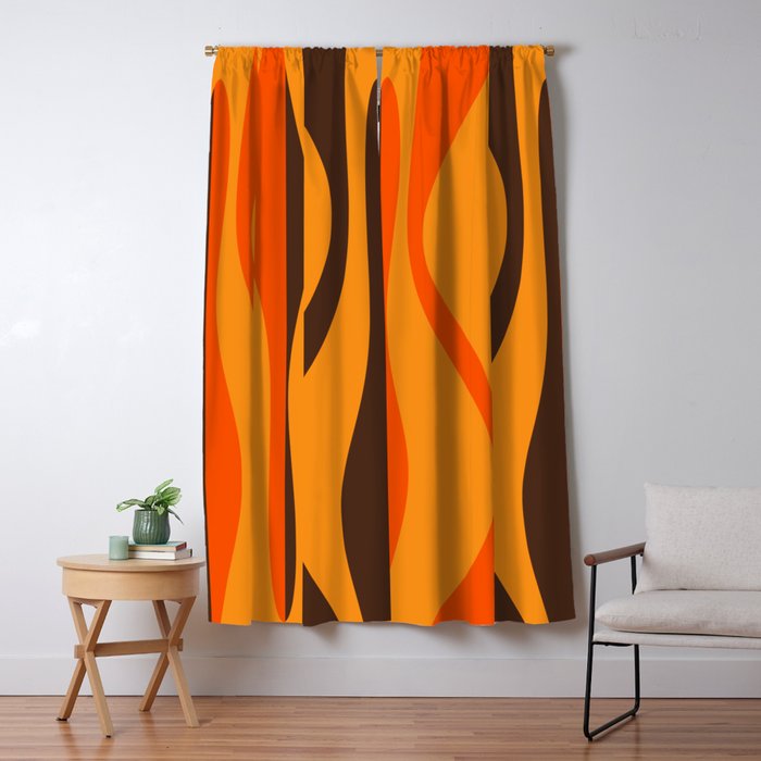 Mid Century Modern Retro Lounge Striped Ogee Pattern in Vintage 70s Brown and Orange Window Curtain Gallery Image 1