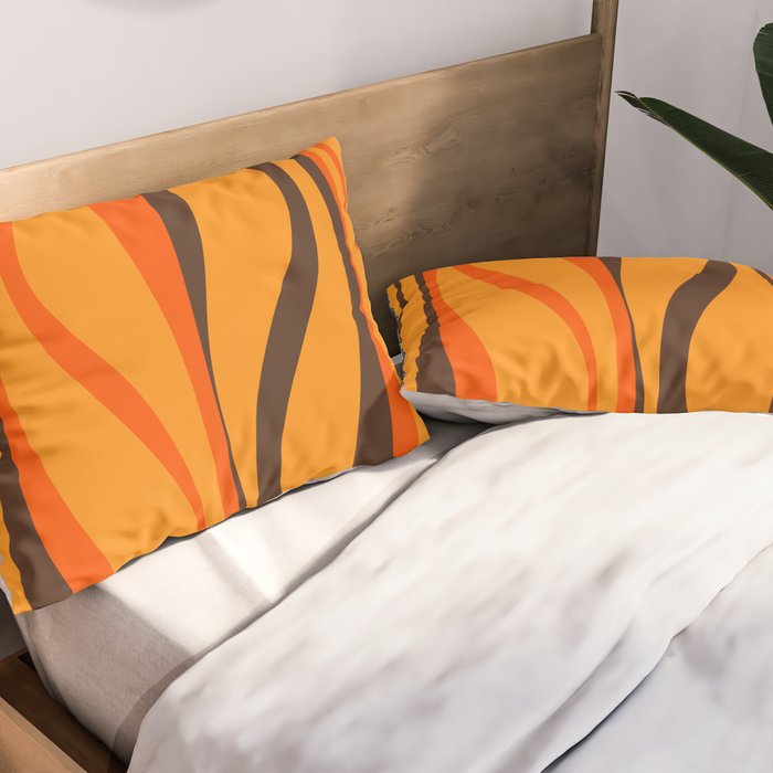 Mid Century Modern Retro Lounge Striped Ogee Pattern in Vintage 70s Brown and Orange Pillow Sham Gallery Image 2
