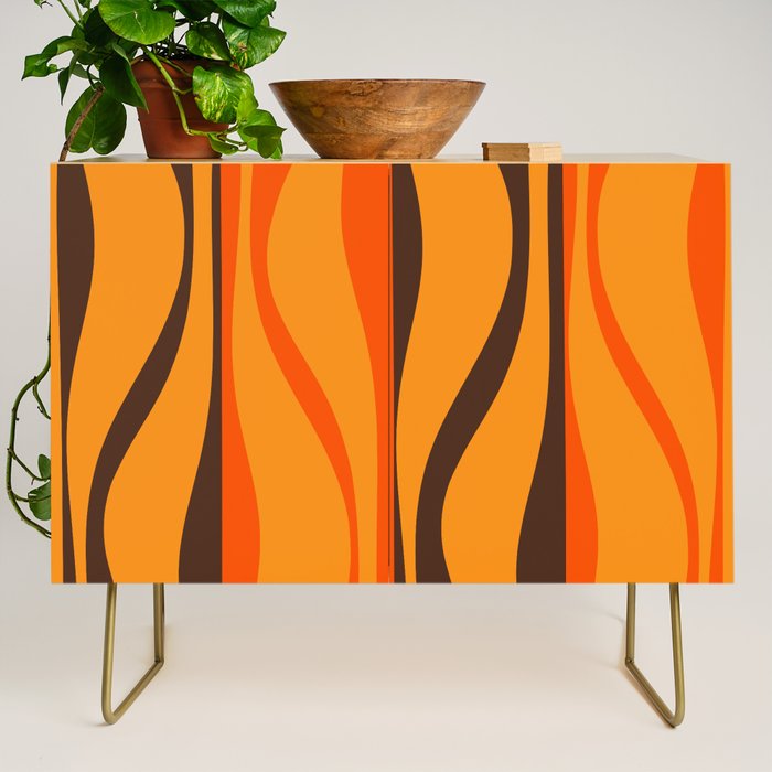 Mid Century Modern Retro Lounge Striped Ogee Pattern in Vintage 70s Brown and Orange Credenza Gallery Image 1
