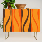 Mid Century Modern Retro Lounge Striped Ogee Pattern in Vintage 70s Brown and Orange Credenza Gallery Image 1