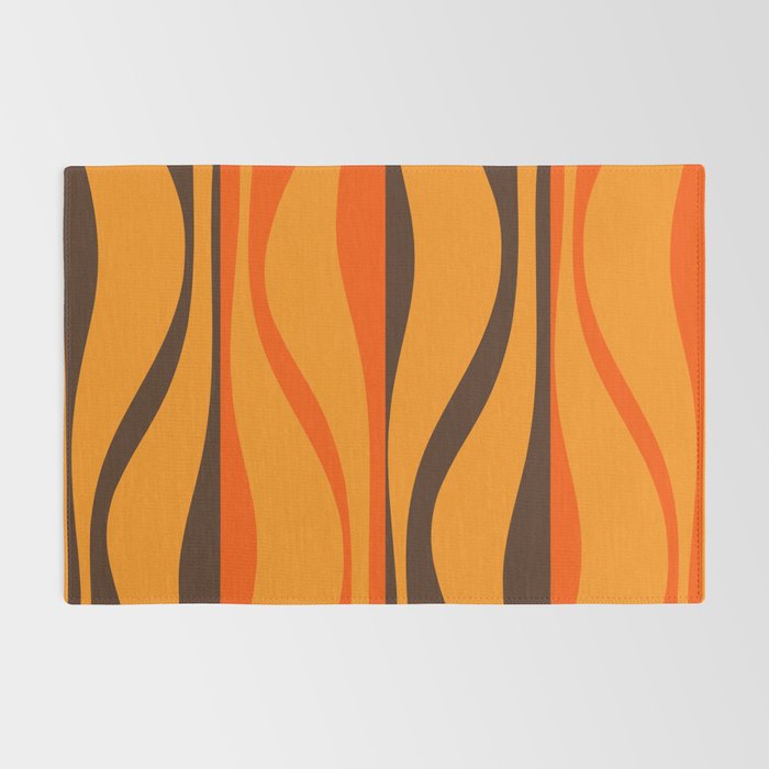 Mid Century Modern Retro Lounge Striped Ogee Pattern in Vintage 70s Brown and Orange Rug Gallery Image 2