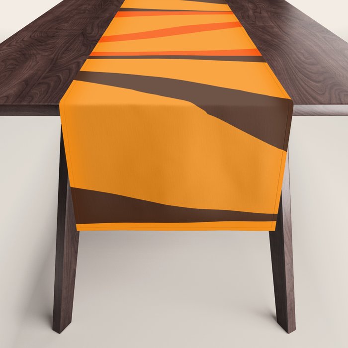 Mid Century Modern Retro Lounge Striped Ogee Pattern in Vintage 70s Brown and Orange Table Runner Gallery Image 1