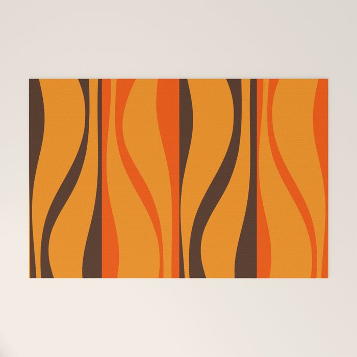 Mid Century Modern Retro Lounge Striped Ogee Pattern in Vintage 70s Brown and Orange Welcome Mat Gallery Image 1