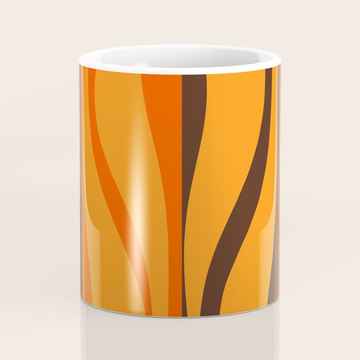 Mid Century Modern Retro Lounge Striped Ogee Pattern in Vintage 70s Brown and Orange Coffee Mug Gallery Image 4