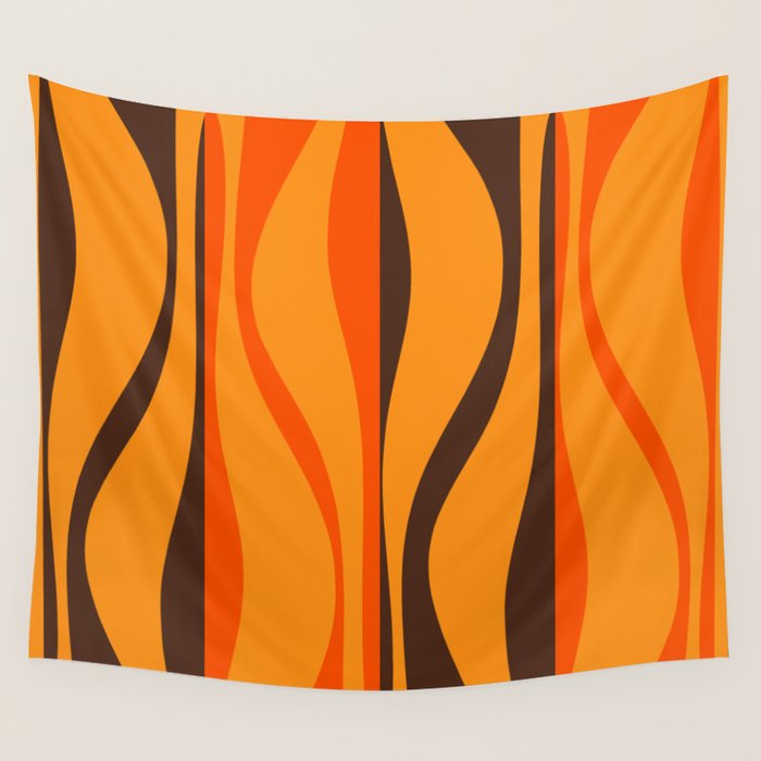 Mid Century Modern Retro Lounge Striped Ogee Pattern in Vintage 70s Brown and Orange Wall Tapestry Gallery Image 4