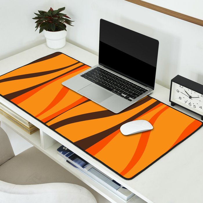 Mid Century Modern Retro Lounge Striped Ogee Pattern in Vintage 70s Brown and Orange Desk Mat Gallery Image 2