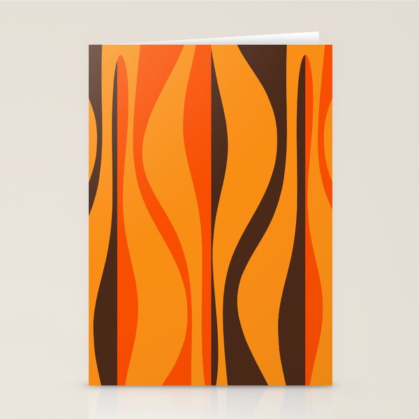 Mid Century Modern Retro Lounge Striped Ogee Pattern in Vintage 70s Brown and Orange Stationery Card Gallery Image 1