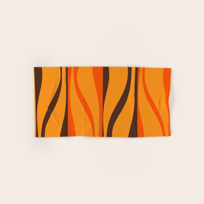 Mid Century Modern Retro Lounge Striped Ogee Pattern in Vintage 70s Brown and Orange Bath Towel Gallery Image 1