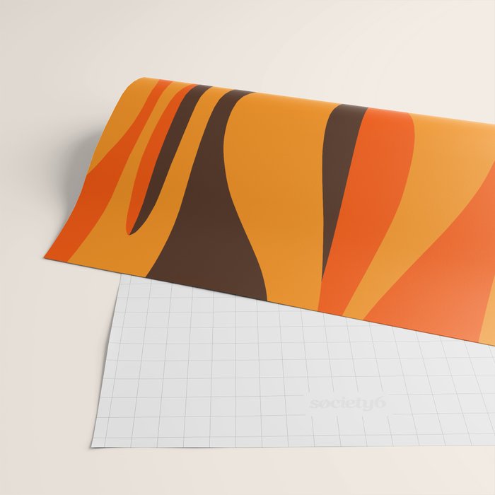 Mid Century Modern Retro Lounge Striped Ogee Pattern in Vintage 70s Brown and Orange Wrapping Paper Gallery Image 2