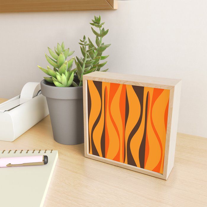 Mid Century Modern Retro Lounge Striped Ogee Pattern in Vintage 70s Brown and Orange Mini Art Print Gallery Image 2