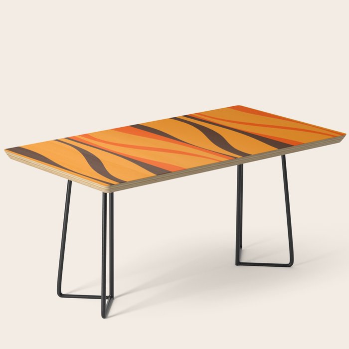 Mid Century Modern Retro Lounge Striped Ogee Pattern in Vintage 70s Brown and Orange Coffee Table Gallery Image 1