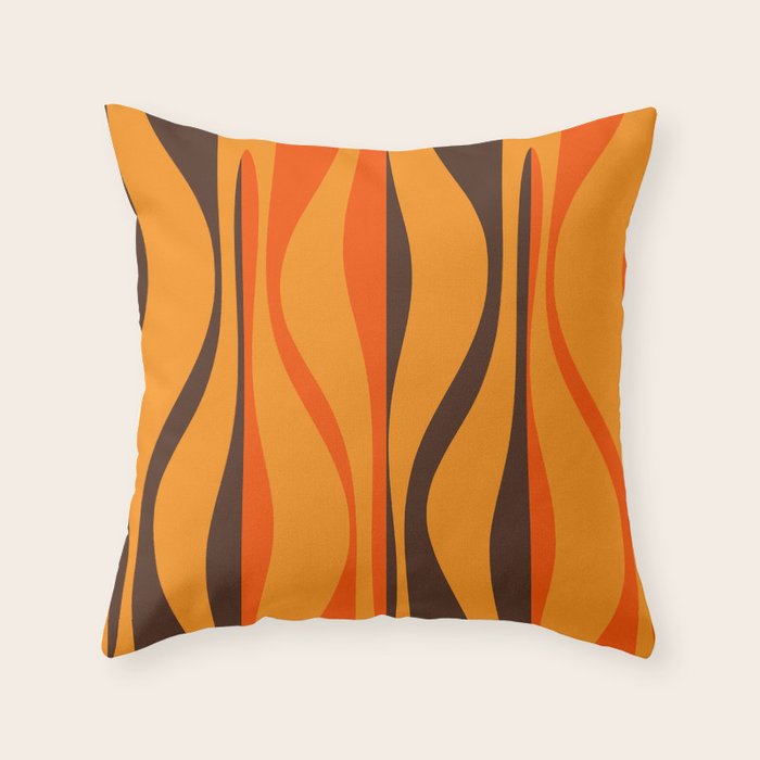 Mid Century Modern Retro Lounge Striped Ogee Pattern in Vintage 70s Brown and Orange Throw Pillow Gallery Image 1