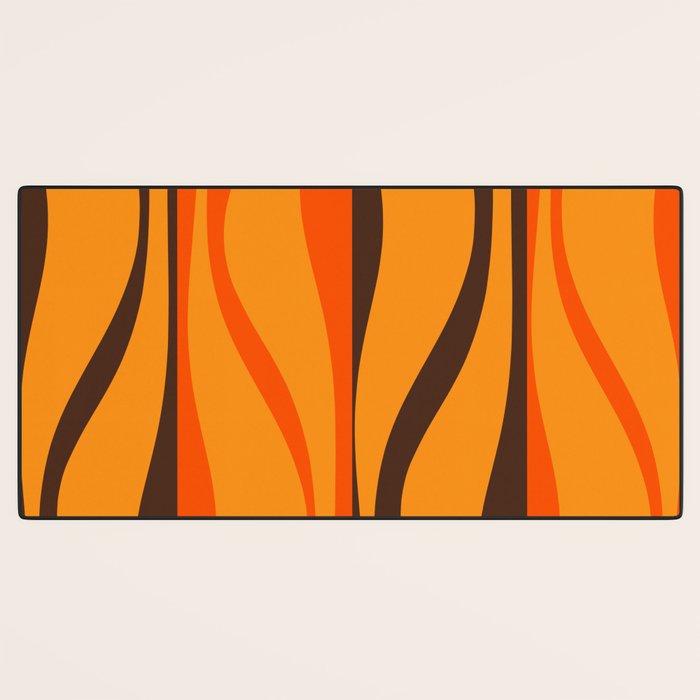 Mid Century Modern Retro Lounge Striped Ogee Pattern in Vintage 70s Brown and Orange Desk Mat Gallery Image 3