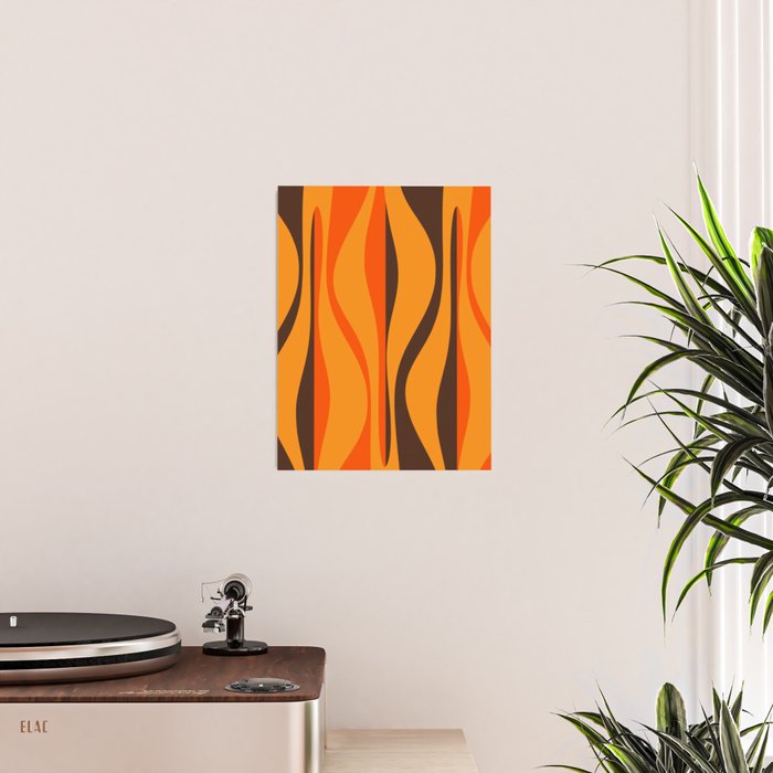 Mid Century Modern Retro Lounge Striped Ogee Pattern in Vintage 70s Brown and Orange Poster Gallery Image 2