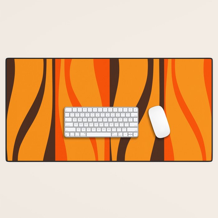 Mid Century Modern Retro Lounge Striped Ogee Pattern in Vintage 70s Brown and Orange Desk Mat Gallery Image 1