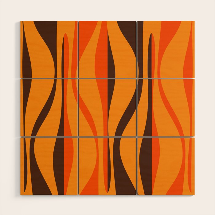 Mid Century Modern Retro Lounge Striped Ogee Pattern in Vintage 70s Brown and Orange Wood Wall Art Gallery Image 1