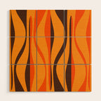Mid Century Modern Retro Lounge Striped Ogee Pattern in Vintage 70s Brown and Orange Wood Wall Art Gallery Image 1