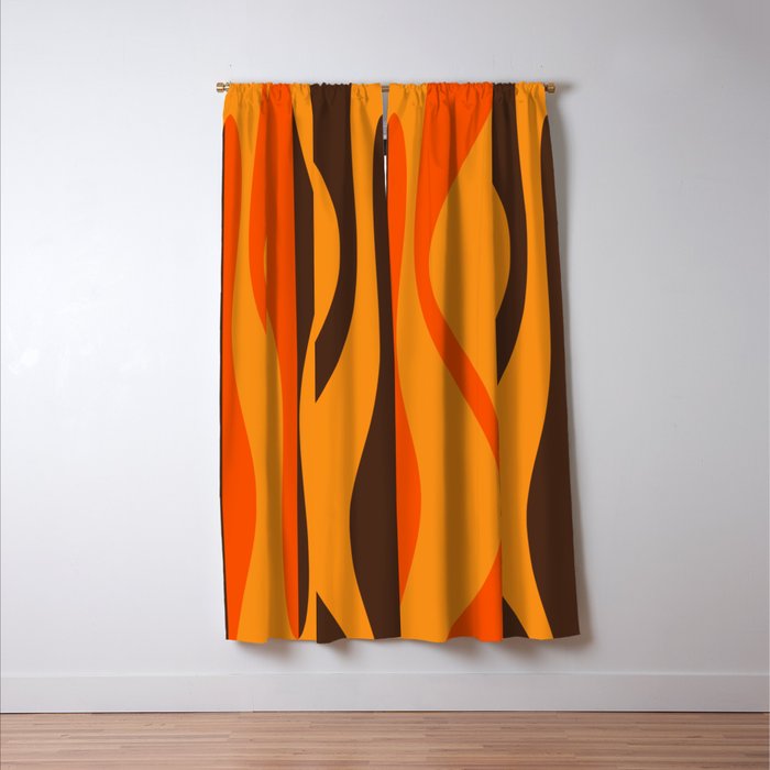 Mid Century Modern Retro Lounge Striped Ogee Pattern in Vintage 70s Brown and Orange Window Curtain Gallery Image 3