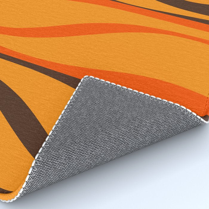 Mid Century Modern Retro Lounge Striped Ogee Pattern in Vintage 70s Brown and Orange Rug Gallery Image 4
