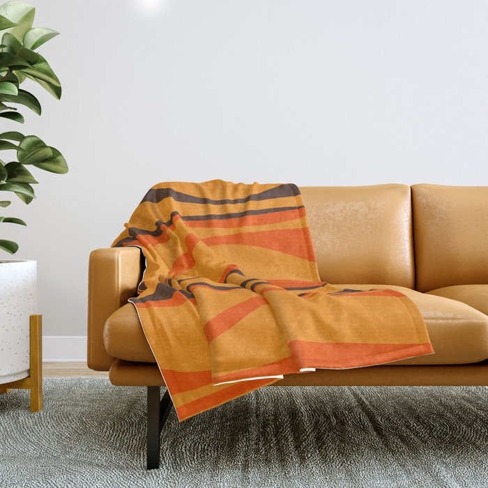 Mid Century Modern Retro Lounge Striped Ogee Pattern in Vintage 70s Brown and Orange Throw Blanket Gallery Image 1