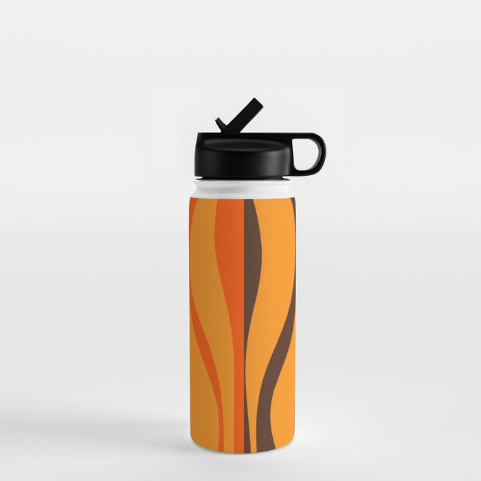 Mid Century Modern Retro Lounge Striped Ogee Pattern in Vintage 70s Brown and Orange Water Bottle Gallery Image 1