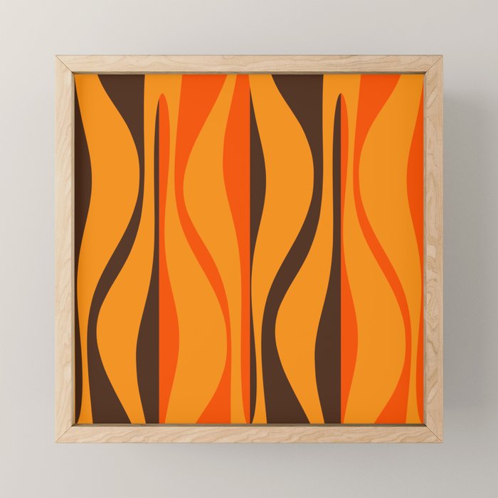 Mid Century Modern Retro Lounge Striped Ogee Pattern in Vintage 70s Brown and Orange Mini Art Print Gallery Image 1