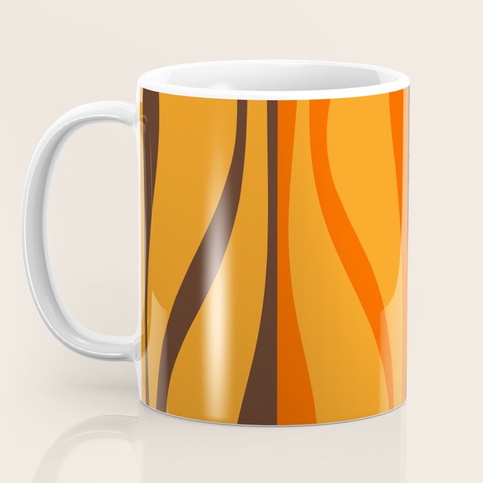 Mid Century Modern Retro Lounge Striped Ogee Pattern in Vintage 70s Brown and Orange Coffee Mug Gallery Image 3