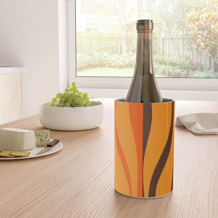 Mid Century Modern Retro Lounge Striped Ogee Pattern in Vintage 70s Brown and Orange Wine Chiller Gallery Image 4