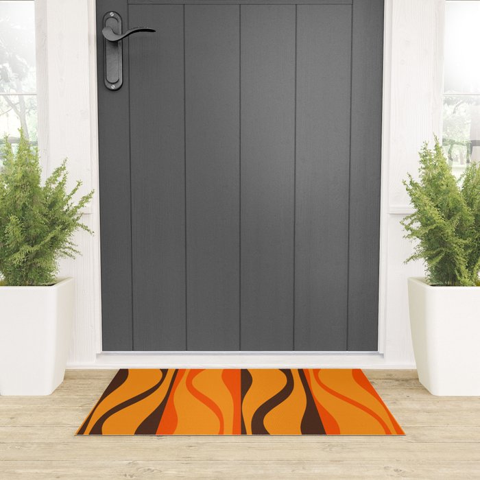Mid Century Modern Retro Lounge Striped Ogee Pattern in Vintage 70s Brown and Orange Welcome Mat Gallery Image 3