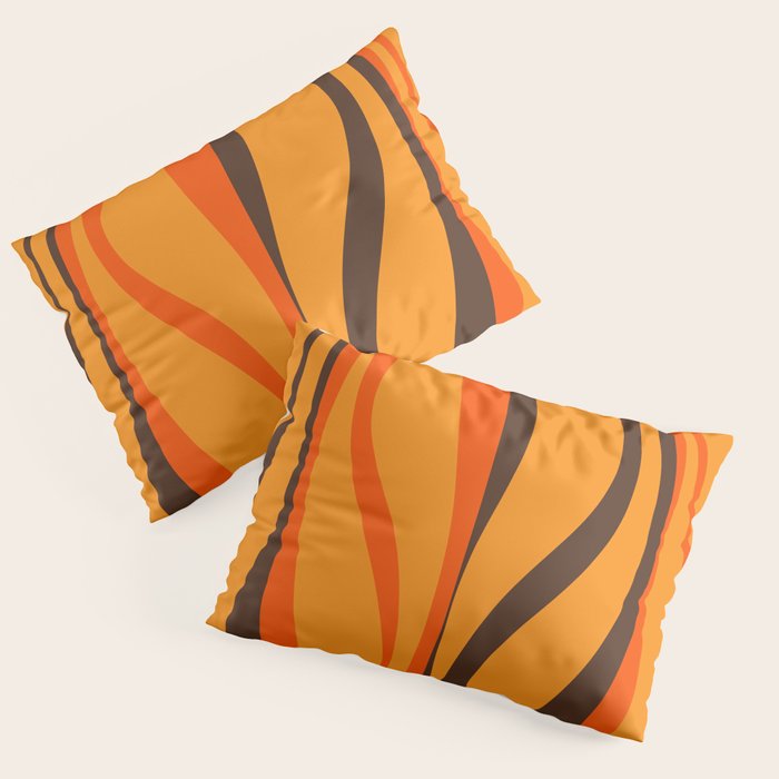 Mid Century Modern Retro Lounge Striped Ogee Pattern in Vintage 70s Brown and Orange Pillow Sham Gallery Image 3