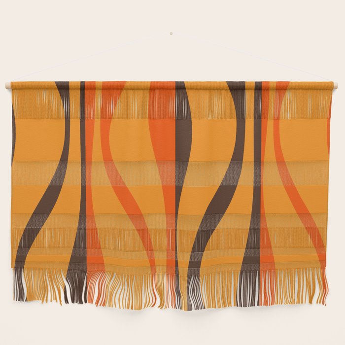 Mid Century Modern Retro Lounge Striped Ogee Pattern in Vintage 70s Brown and Orange Wall Hanging Gallery Image 1
