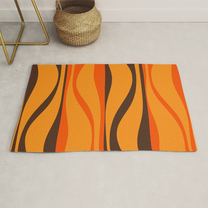 Mid Century Modern Retro Lounge Striped Ogee Pattern in Vintage 70s Brown and Orange Rug Gallery Image 1