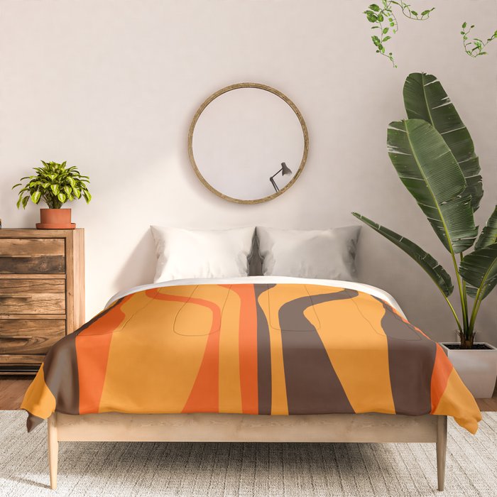 Mid Century Modern Retro Lounge Striped Ogee Pattern in Vintage 70s Brown and Orange Comforter Gallery Image 3