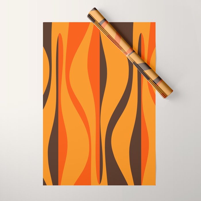 Mid Century Modern Retro Lounge Striped Ogee Pattern in Vintage 70s Brown and Orange Wrapping Paper Gallery Image 1