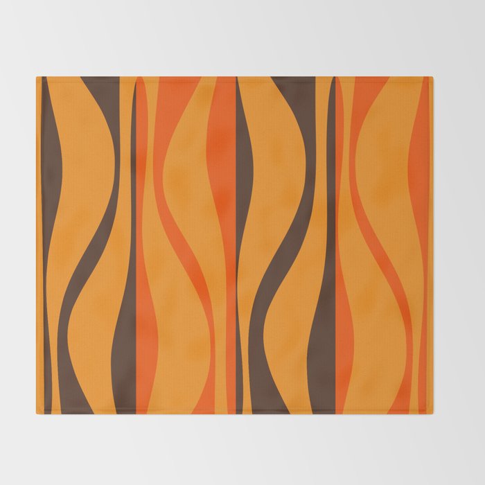 Mid Century Modern Retro Lounge Striped Ogee Pattern in Vintage 70s Brown and Orange Throw Blanket Gallery Image 2