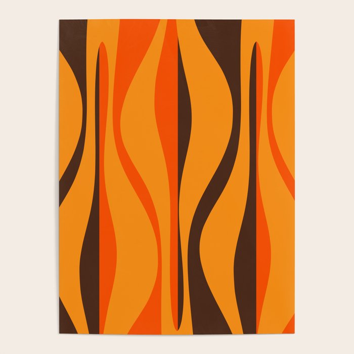 Mid Century Modern Retro Lounge Striped Ogee Pattern in Vintage 70s Brown and Orange Poster Gallery Image 4