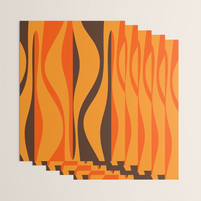 Mid Century Modern Retro Lounge Striped Ogee Pattern in Vintage 70s Brown and Orange Wrapping Paper Gallery Image 3