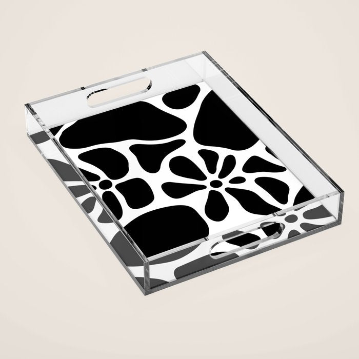 Abstract black and white flower nature art pattern Acrylic Tray Gallery Image 1