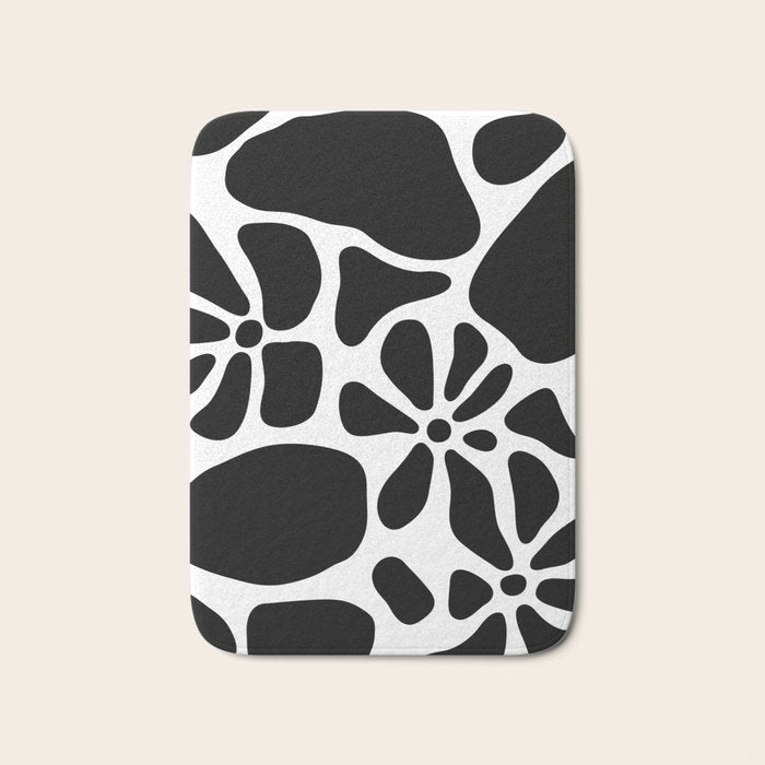 Abstract black and white flower nature art pattern Bath Mat Gallery Image 1